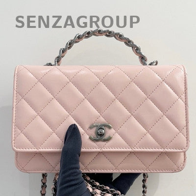 Chanel Lambskin WOC Quilted Chain Shoulder Bag Pink Silver Hardware