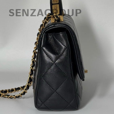 Chanel Cambon CF Black Gold Handle Chain Shoulder Bag Women's Fashion