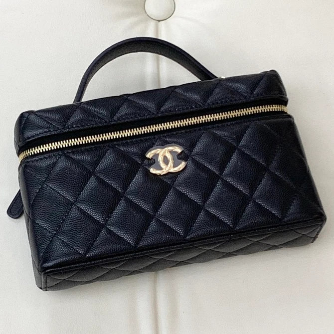 Chanel Vanity Case Calfskin Chain Top Handle Crossbody Bag Black Women S