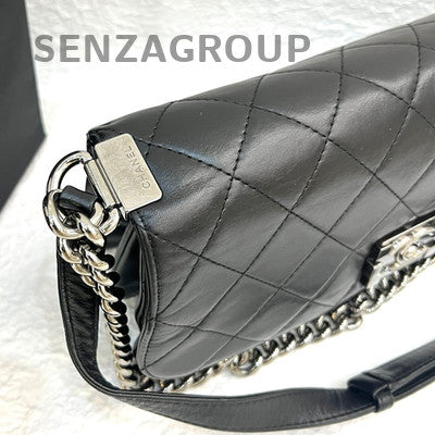 Chanel Le Boy Black Silver Chain Shoulder Bag Classic Quilted