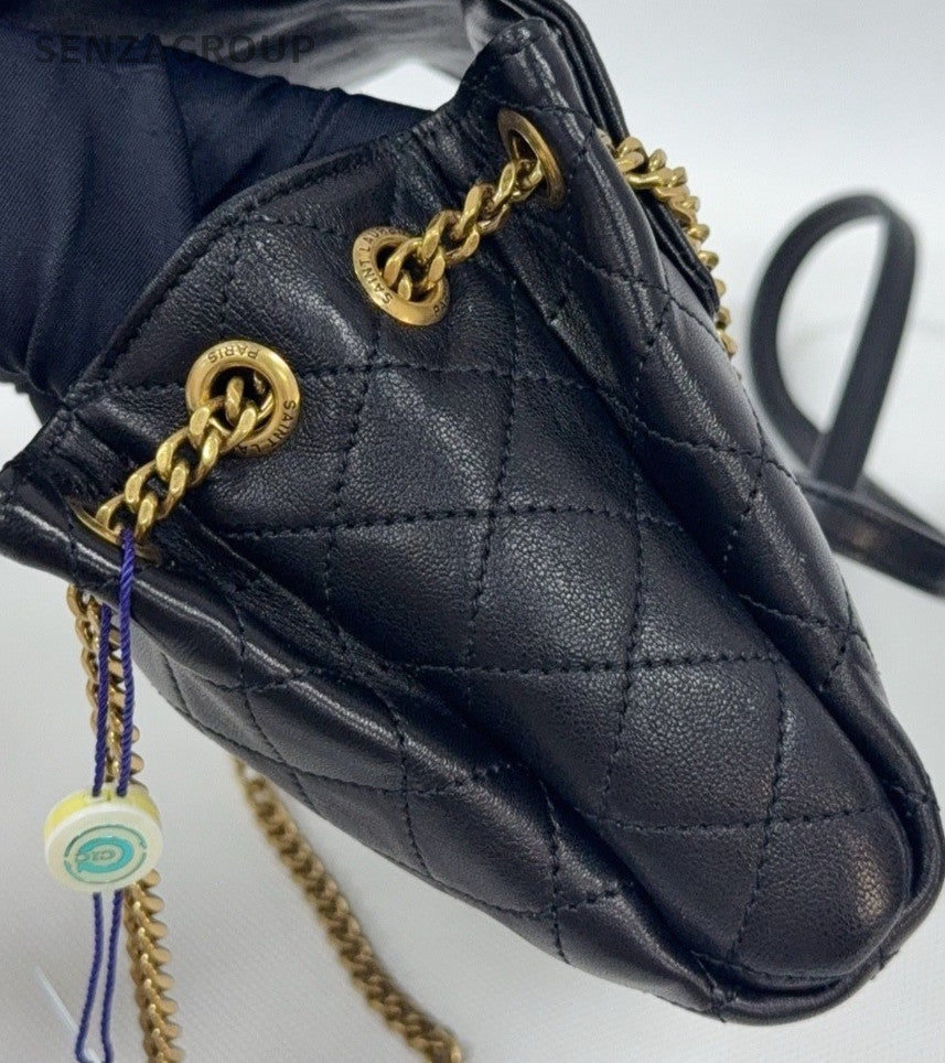 Saint Laurent Nolita Mini Lambskin Chain Shoulder Bag Crossbody Black Gold Women