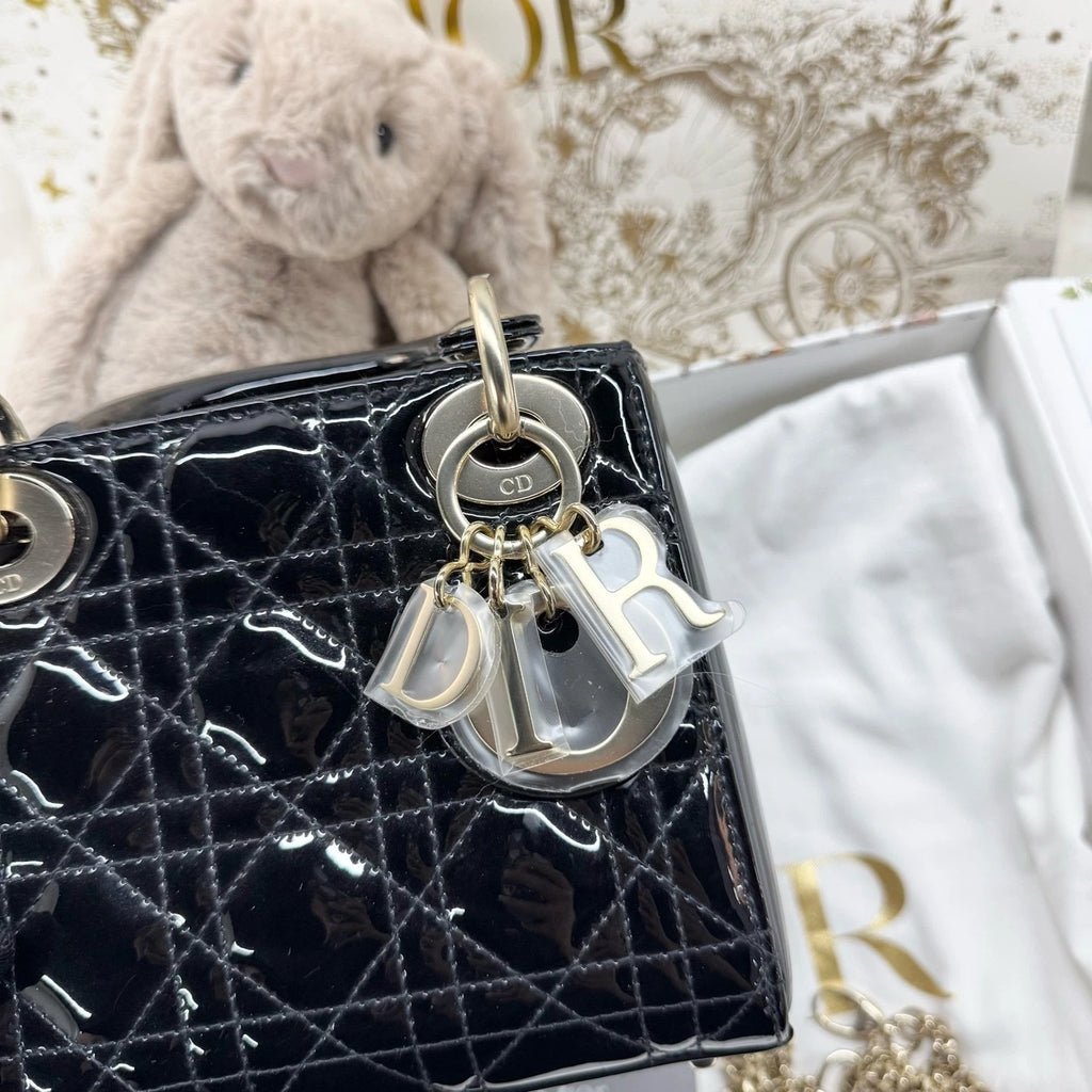 Dior Lady Dior Leather Black Gold Top Handle Excellent