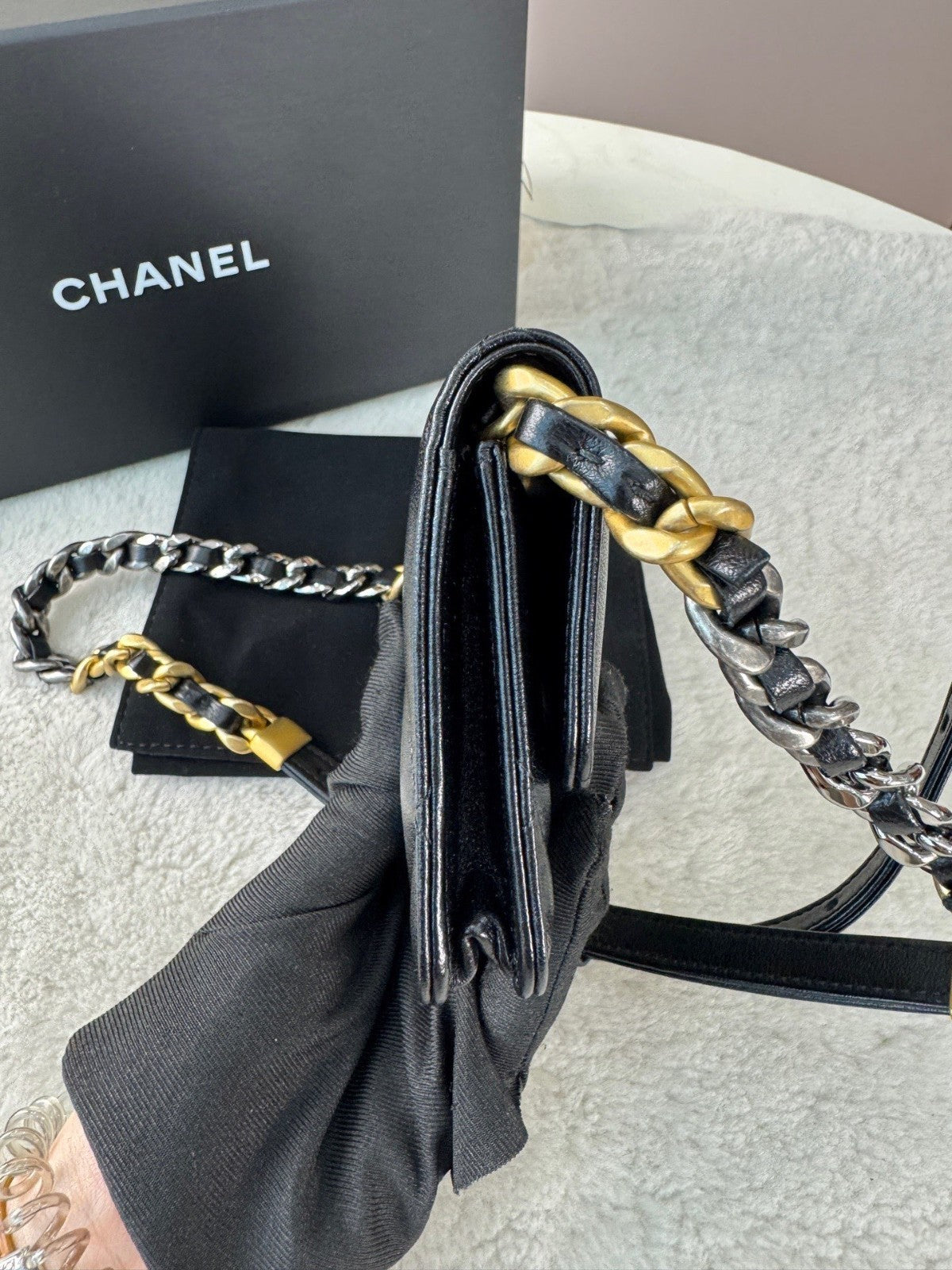 CHANEL CC Woc mini Chain Shoulder bag Black Gold Women Chip Version