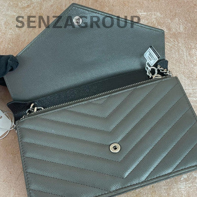 Saint Laurent Gray Caviar Leather Silver Chain Shoulder Crossbody Bag Classic