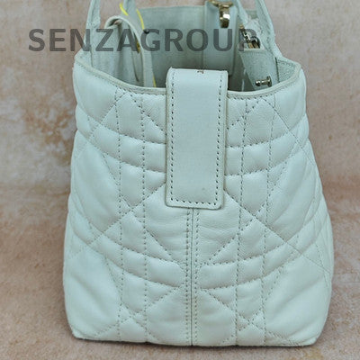 Dior Toujours Small Tote Bag White Gold Checkered Calfskin Classic Women