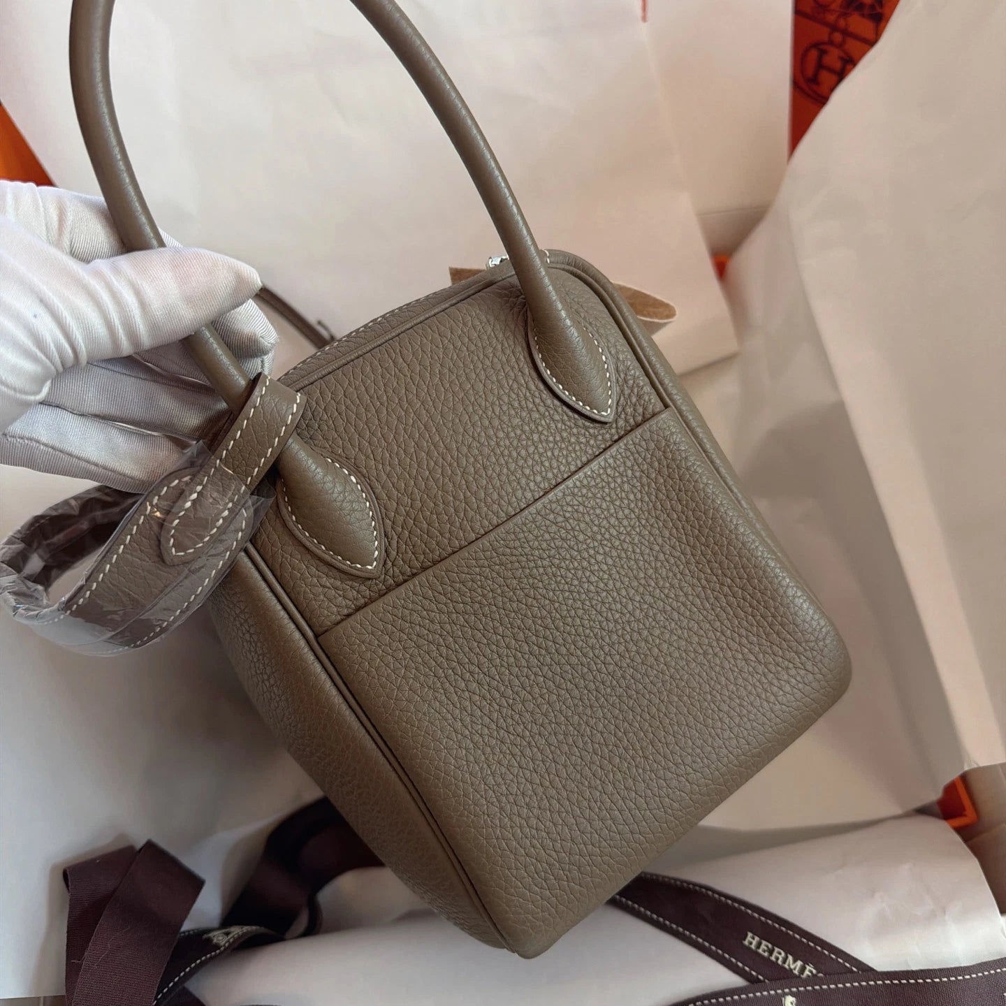 Hermes Lindy26 Top Handle Shoulder Bag Gray Silver Women Classic Fashion