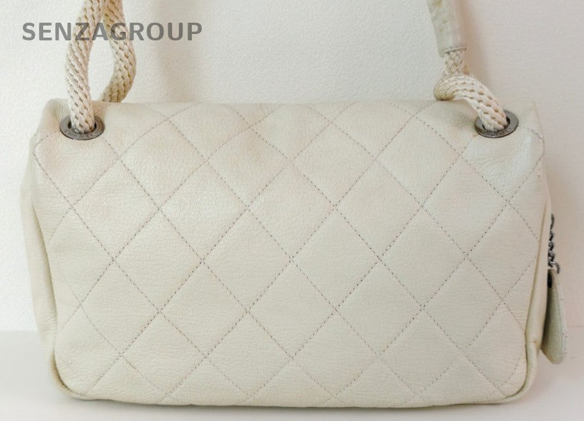 Chanel Classic Flap Hobo Shoulder Bag White Black Used Women Diamond