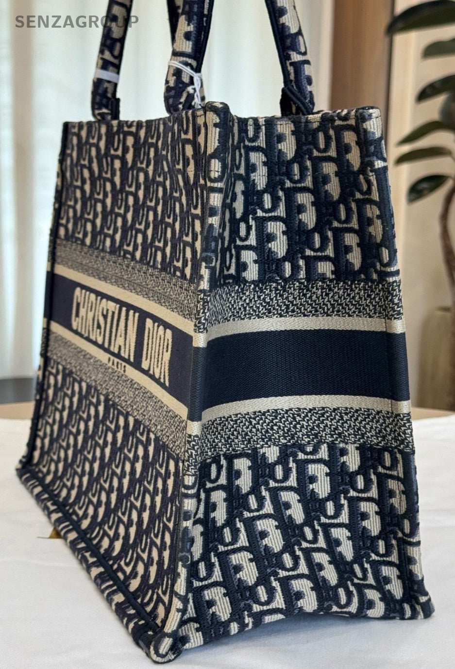 Christian Dior MM Monogram Tote Top Handle Bag Blue Women