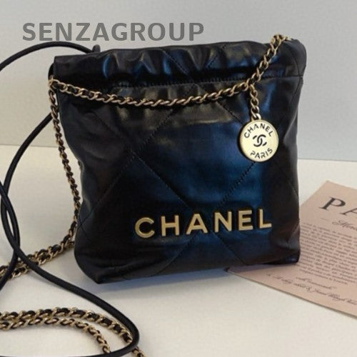 Chanel 22 Mini Chain Shoulder Bag Crossbody Black Gold Women Classic Designer