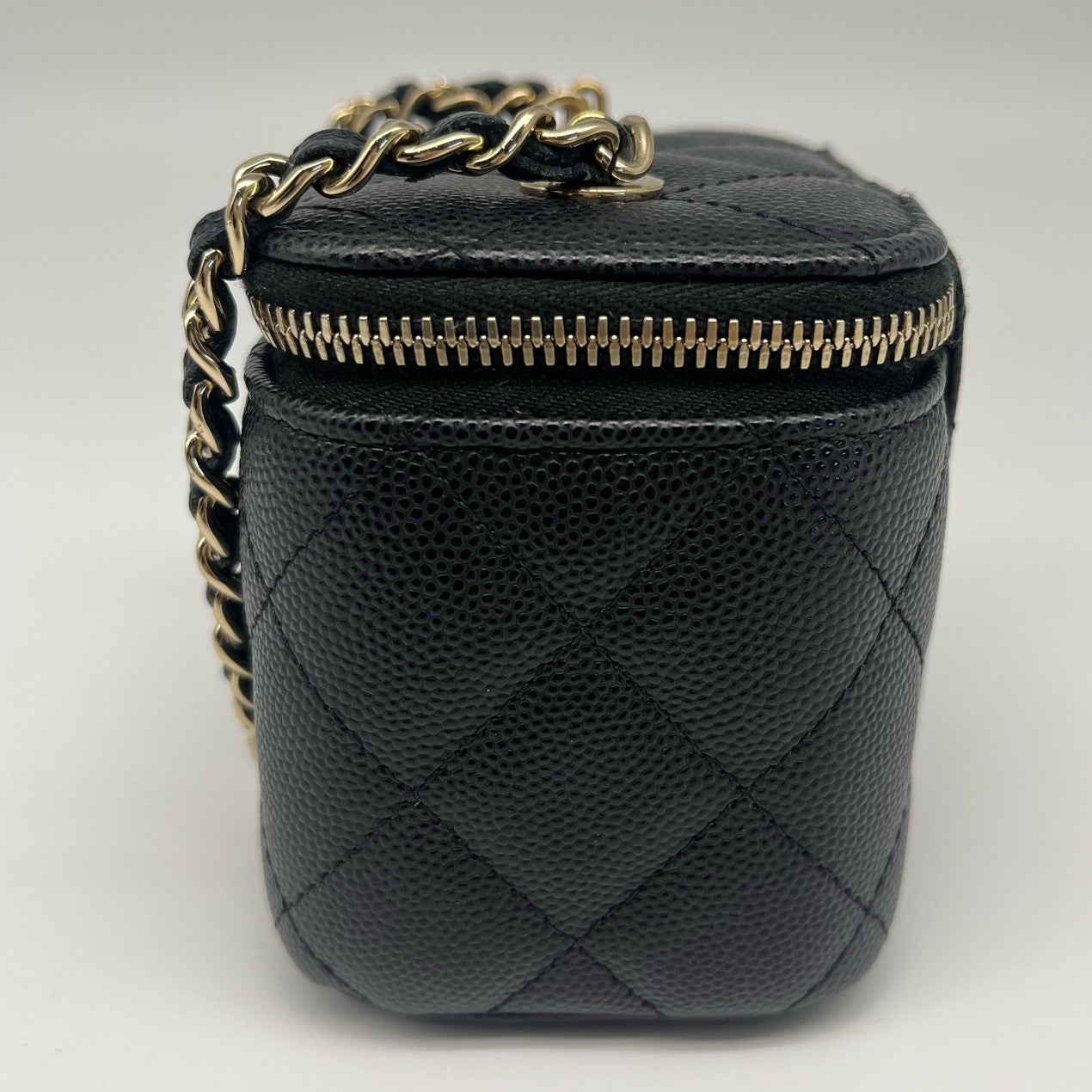 Chanel Mini Vanity Chain Crossbody Bag Black Gold Quilted Classic