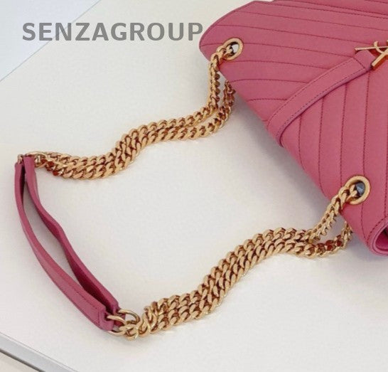 Saint Laurent Envelope MM Chain Shoulder Bag Crossbody Pink Gold Women Classic