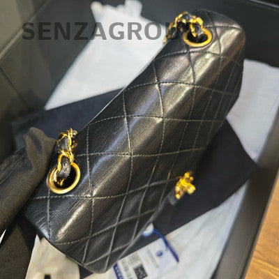 Chanel Vintage Black Gold CF Chain Shoulder Bag Quilted Pattern