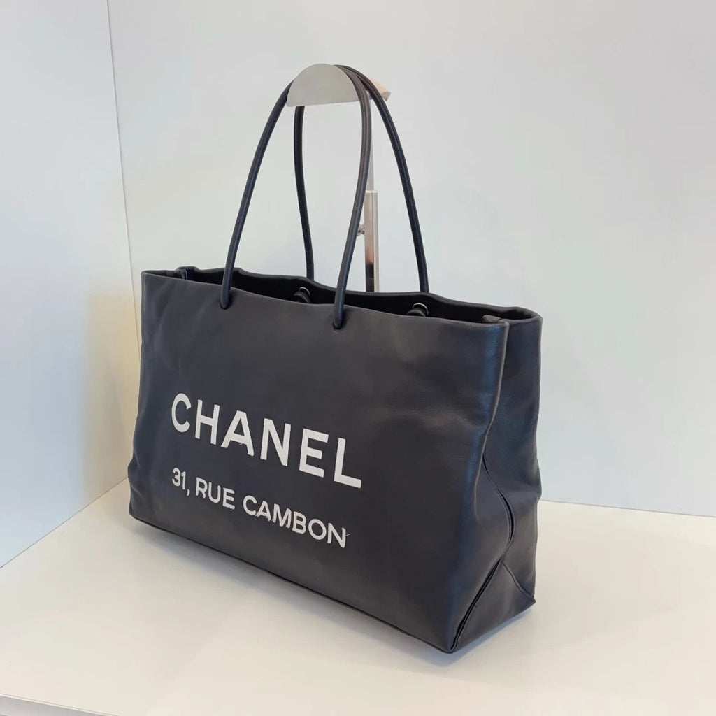 Chanel 31 Rue Cambon Tote Calfskin Handbag Shoulder Bag Black Women Classic