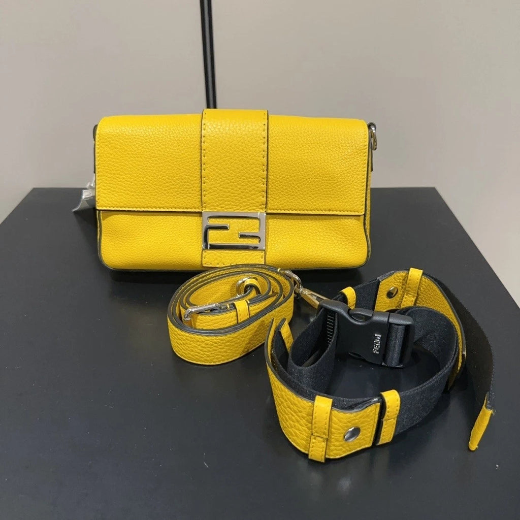 FENDI Baguette Silver Logo Leather Shoulder Crossbody For Women