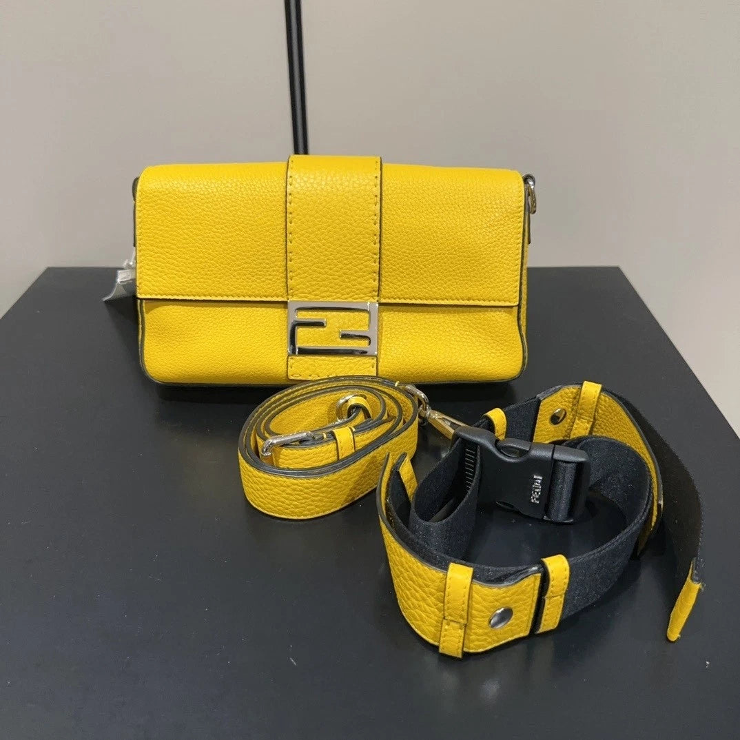 FENDI Baguette Silver Logo Leather Shoulder Crossbody For Women