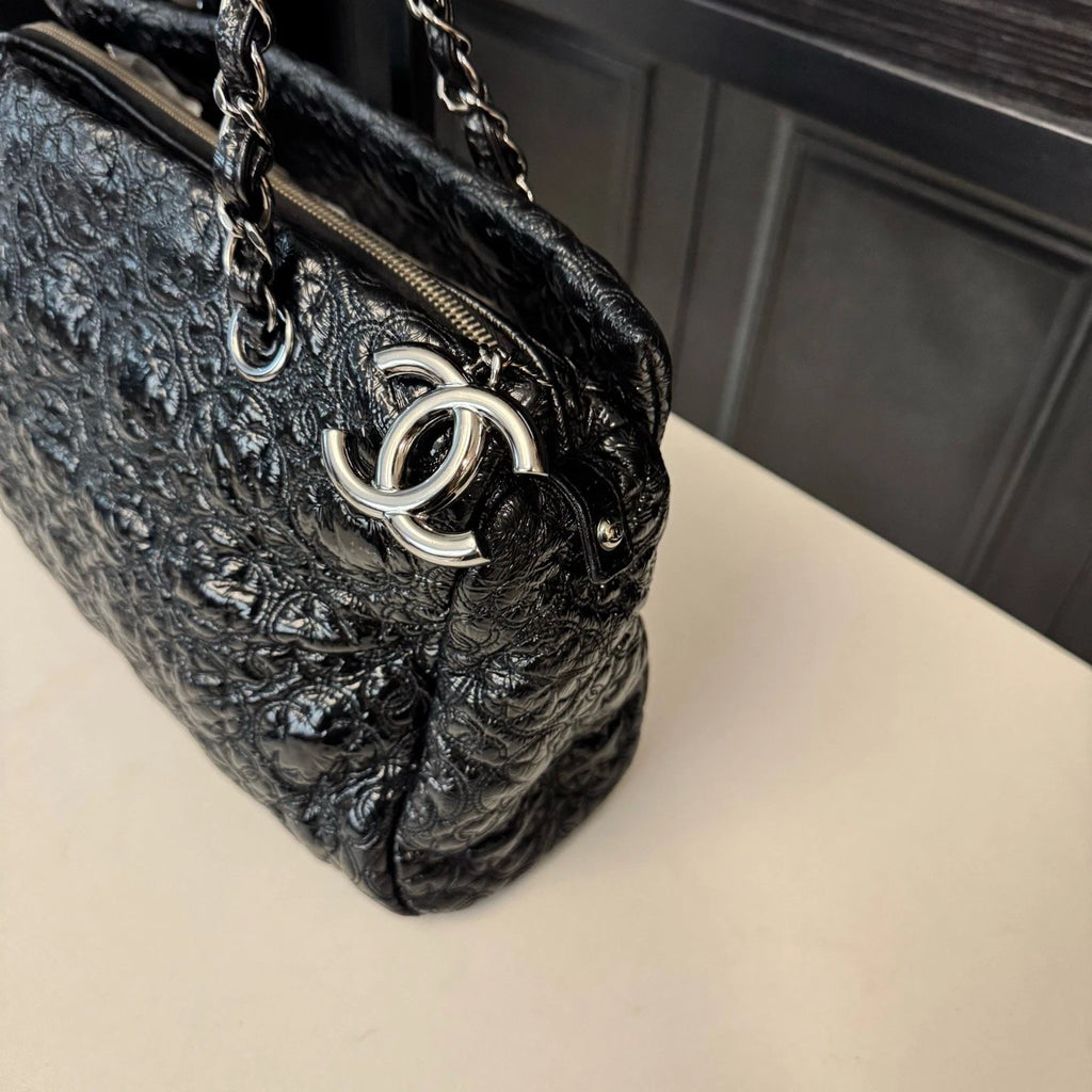 Chanel Tote Chain Shoulder Bag Black Silver Used Women Classic