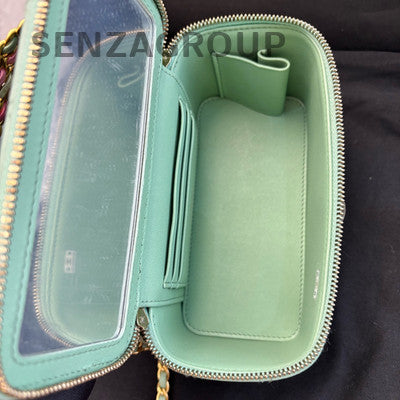 Chanel 23P Rainbow Letter Handle Long Box Green Gold Chain Crossbody Bag