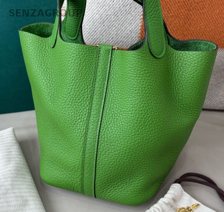 Hermes Picotin18 Top Handle Bag Green Gold Used Women Classic Fashion