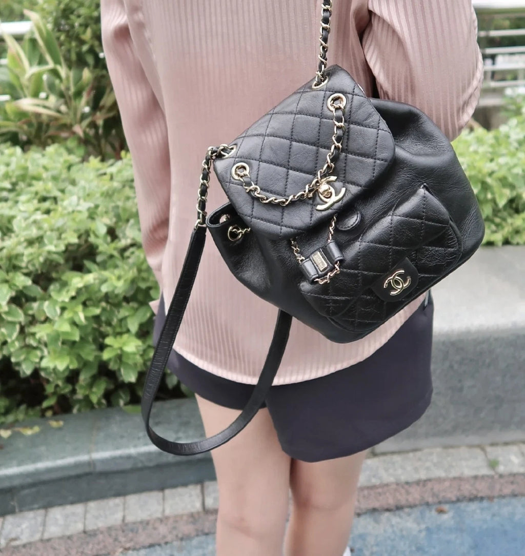 CHANEL Duma Small Black Waxed Leather Backpack For Women