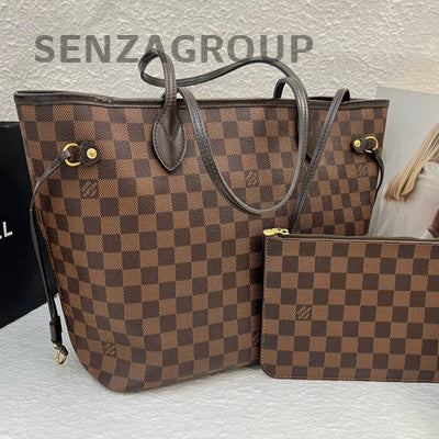 Louis Vuitton Neverfull MM Damier Ebene Tote Shoulder Bag Brown Women