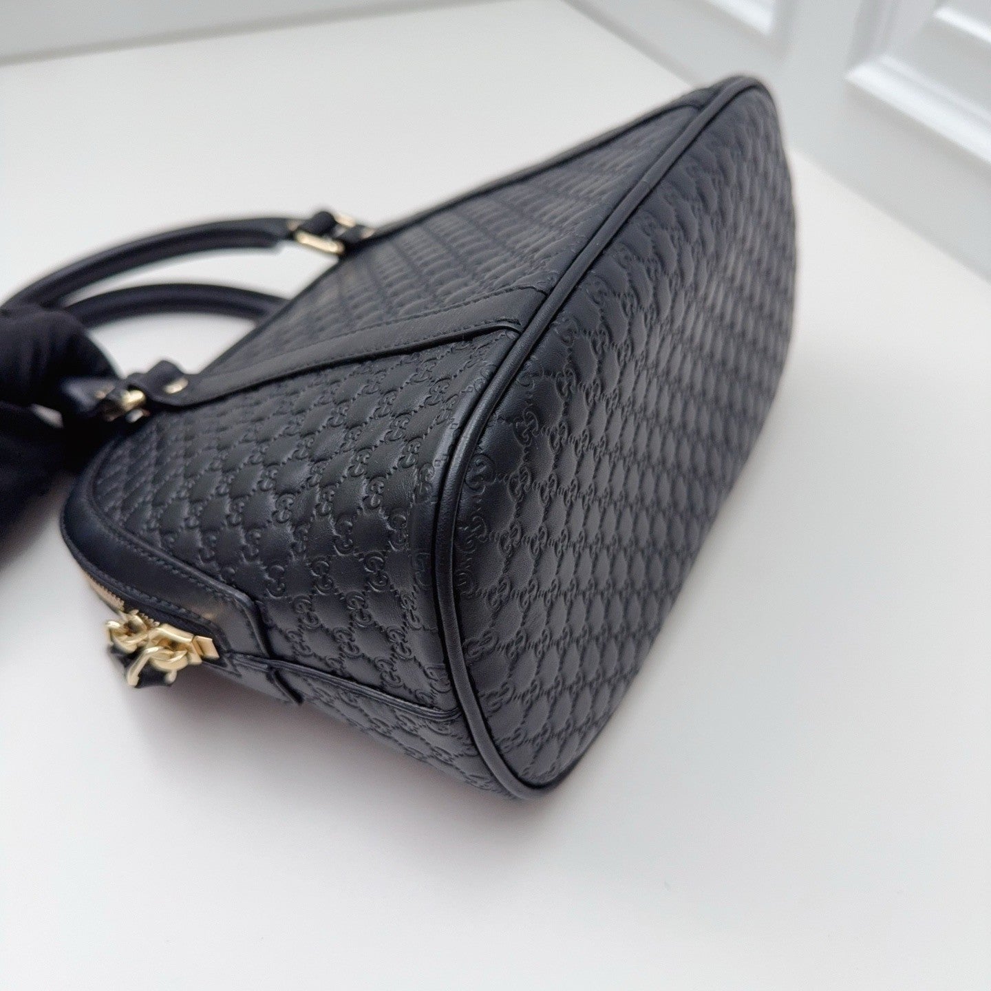 GUCCI Alma bb Monogram Empreinte 2WAY Shoulder Handbag Black Gold Women