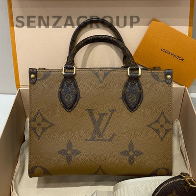 Louis Vuitton OnTheGo PM Tote Bag Brown Gold Classic Women's Handbag