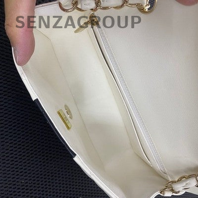 Chanel Classic Flap Mini White & Black Gold Hardware Lambskin Chain Bag