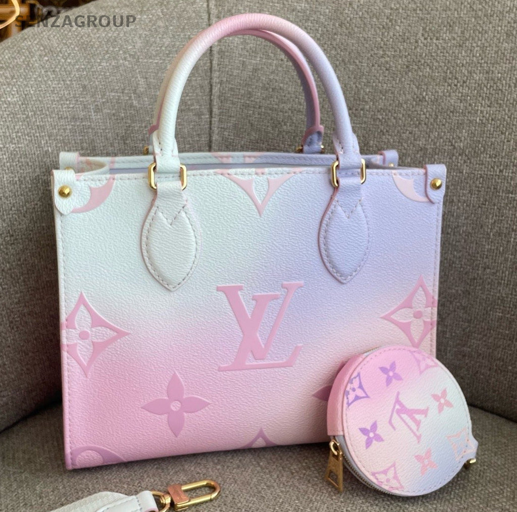 Louis Vuitton OnTheGo PM Tote Top Handle Bag Crossbody Pink Blue Women Fashion