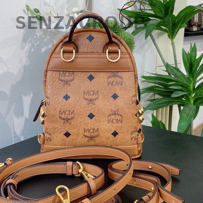 MCM Mini Backpack Orange Gold Leather Women's Classic Fashion