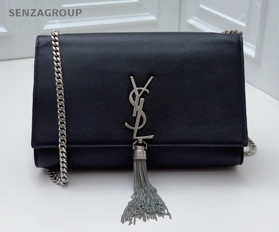 Saint Laurent Kate Chain Crossbody Shoulder Bag Black Silver Women Classic