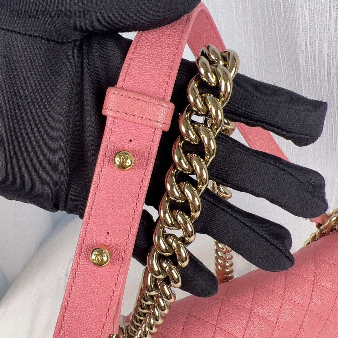 CHANEL Leboy MM Calfskin Chain Shoulder bag Women Pink Gold Classic