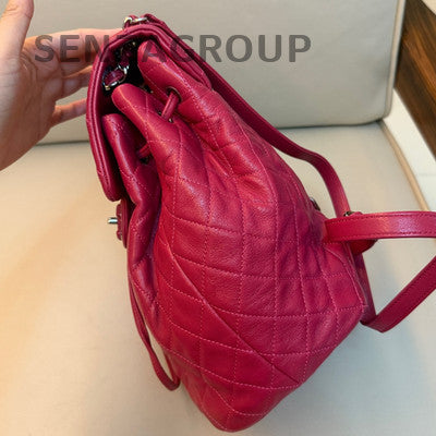 Chanel Quilted Backpack Red Silver Hardware Classic Women's Bag