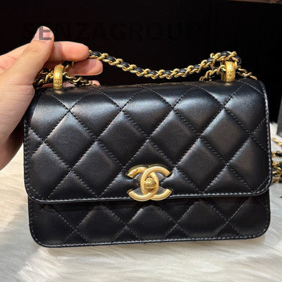 Chanel Black Quilted Lambskin Classic Flap Bag with Gold Chain