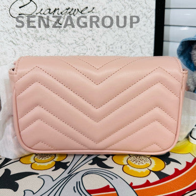 Gucci Mini Marmont Bag Pink Ceramic Button Chain Shoulder Bag Women's Fashion
