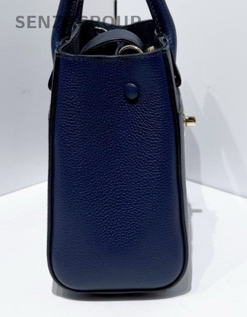 Chanel Calfskin Mini Top Handle Shoulder Bag Blue Gold Women Classic Designer