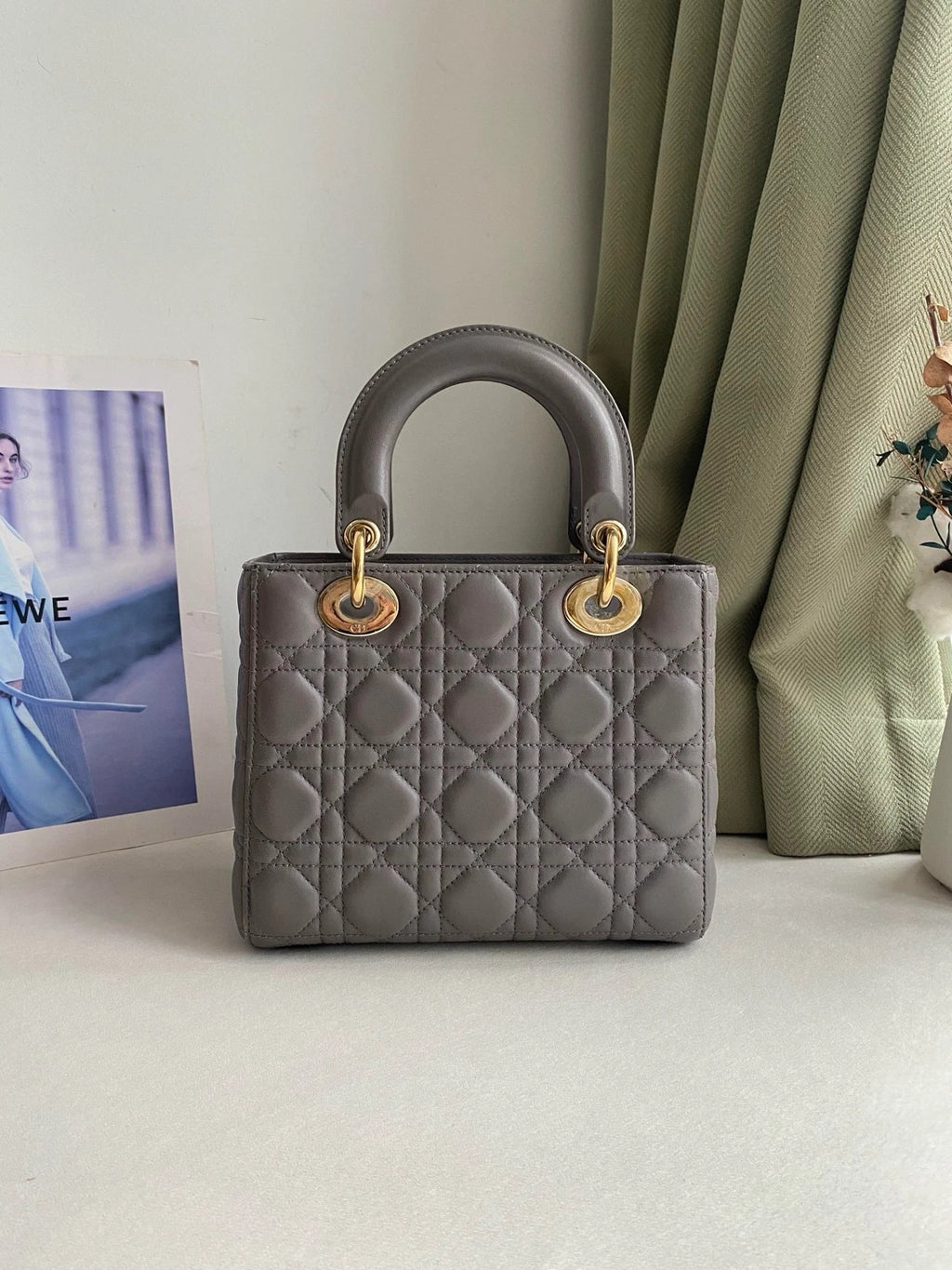 Dior Lady Dior Gray Shoulder Bag Crossbody Excellent