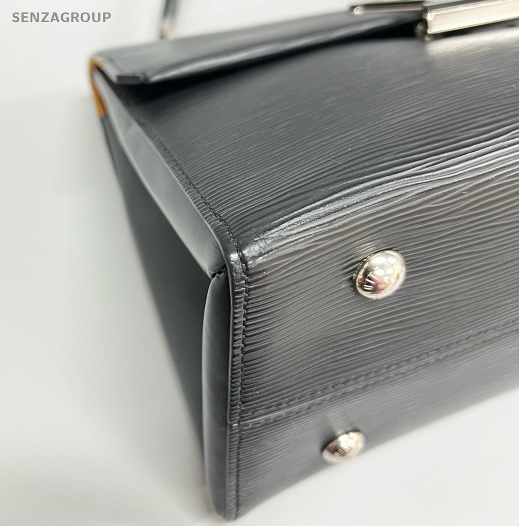 Louis Vuitton Grenelle MM Epi Top Handle Bag Crossbody Black Silver Women