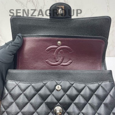 Chanel Black Silver Medium Classic Flap Bag Calfskin Quilted Chain Shoulder Bag