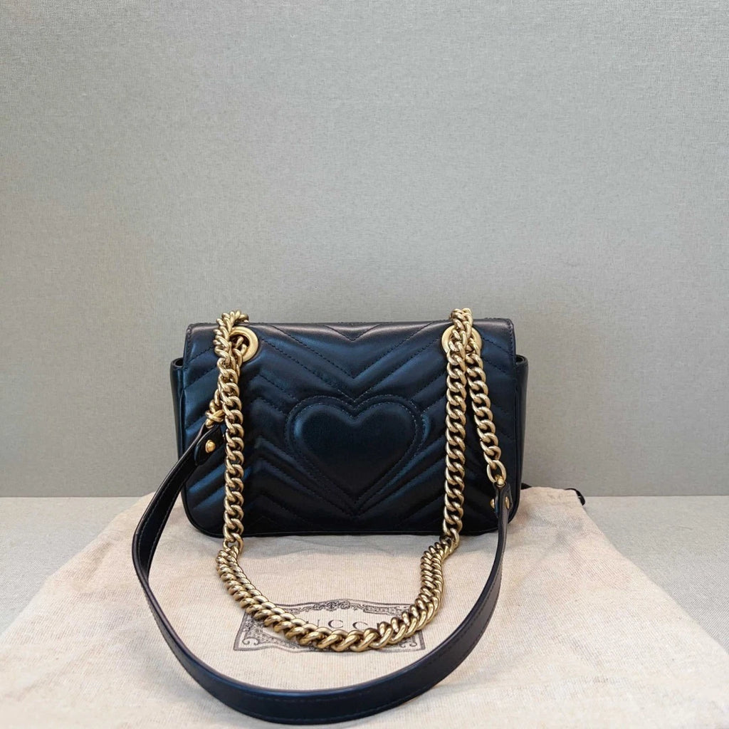 Gucci Marmont22 Black Gold Leather Shoulder Crossbody Bag For Women
