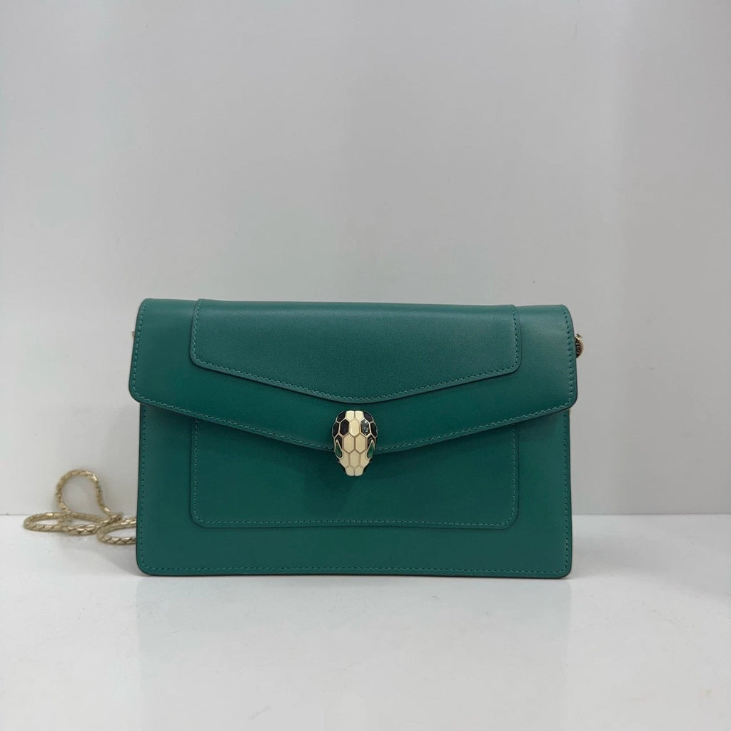 Bvlgari Snake Head Chain Shoulder Crossbody Bag For Women Emerald Green