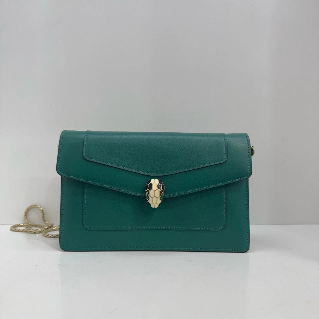 Bvlgari Snake Head Chain Shoulder Crossbody Bag For Women Emerald Green