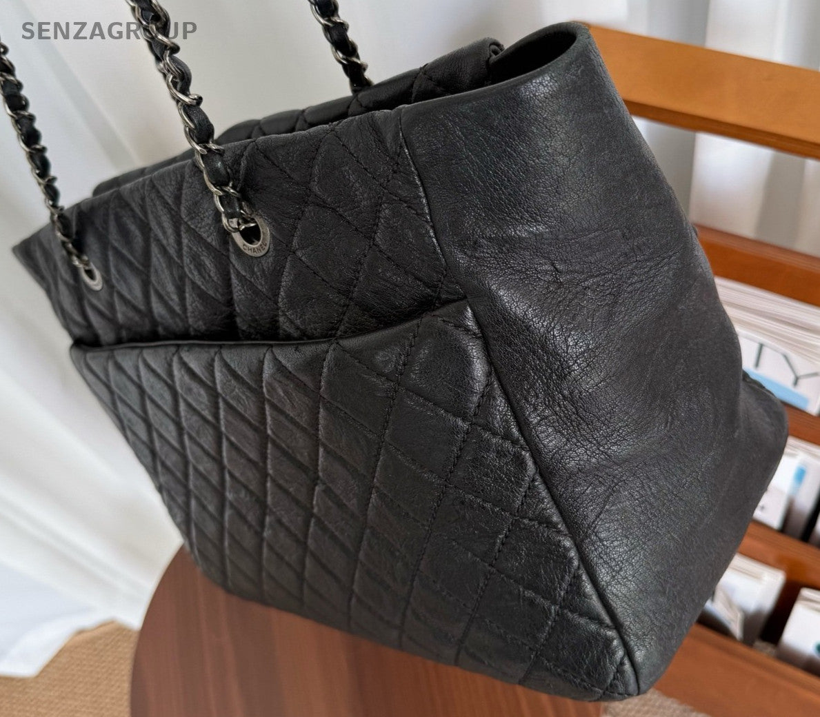 CHANEL Classic Flap Tote Calfskin Chain Shoulder bag Black Silver Women Handbag