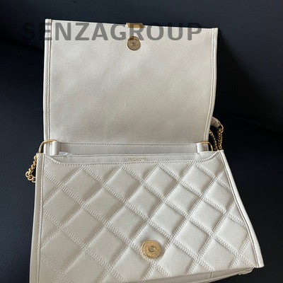 Saint Laurent Becky Medium Chain Shoulder Bag in Platinum Lambskin