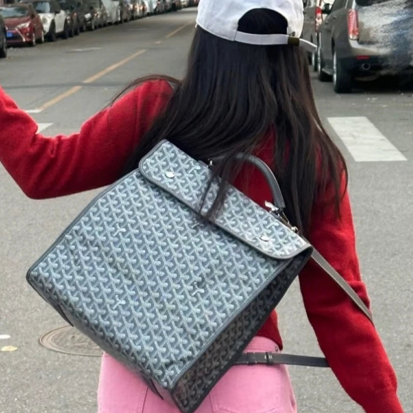 Goyard Backpack GM Monogram Top Handle Bag Gray Silver Unisex Fashion S