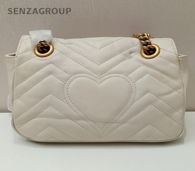 Gucci Marmont22 Chain Shoulder Bag Crossbody White Gold Women Classic Fashion