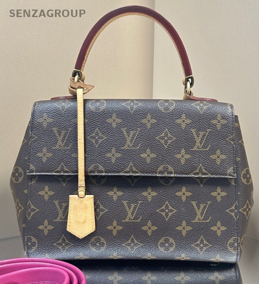 Louis Vuitton Monogram Cluny BB Top Handle Bag Crossbody Brown Women Classic