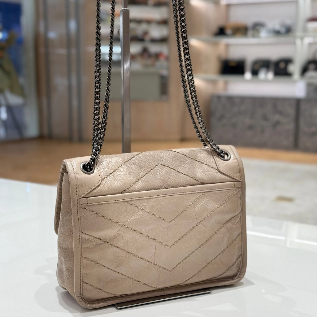Saint Laurent Niki Baby Small Beige Leather Shoulder Bag For Women