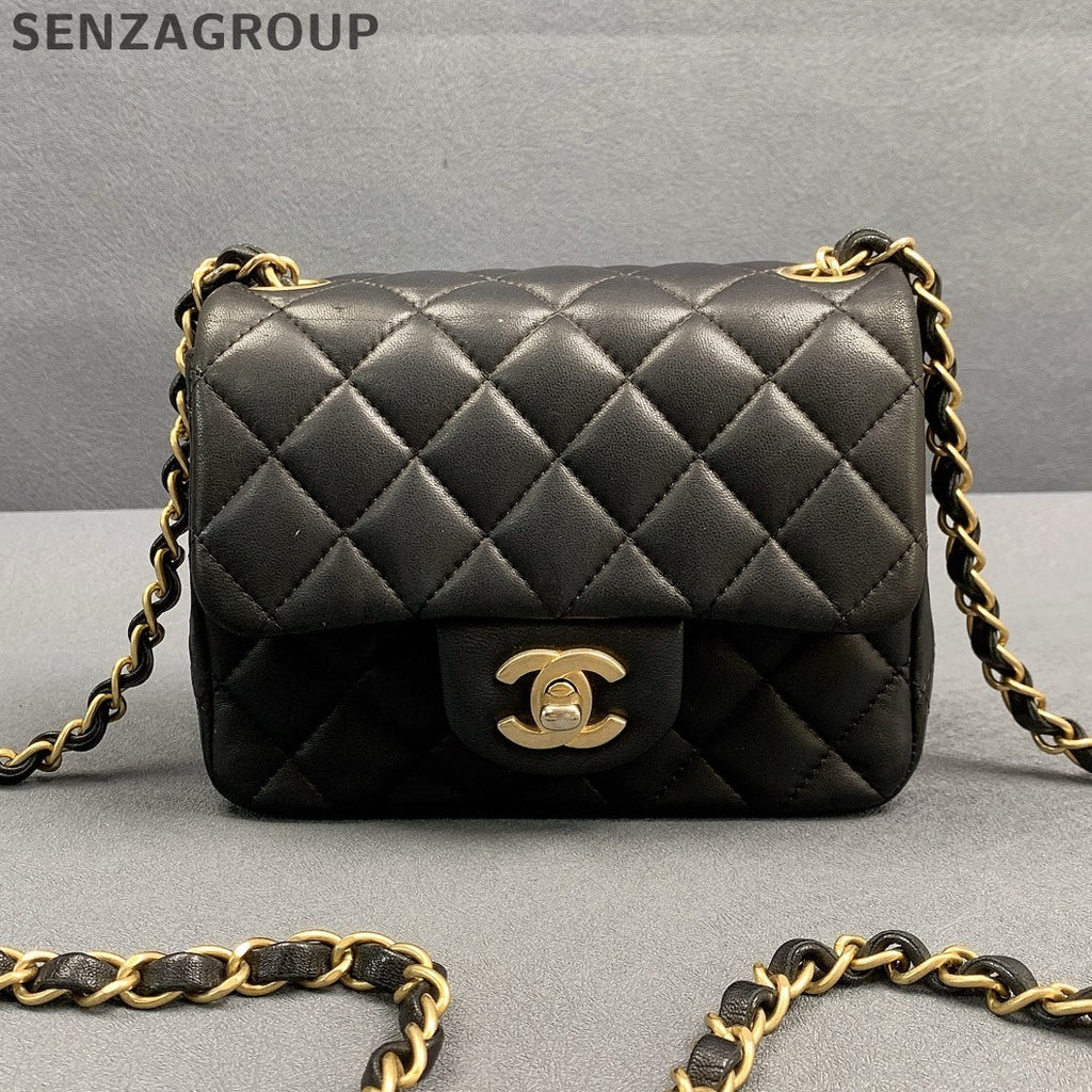 Chanel Classic Flap Black Gold Lambskin Chain Shoulder Crossbody Bag