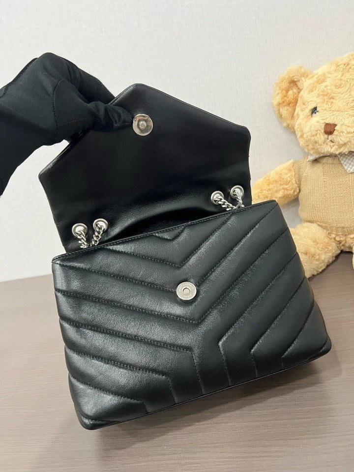 YSL Black Silver Loulou Shoulder Crossbody Bag For Women