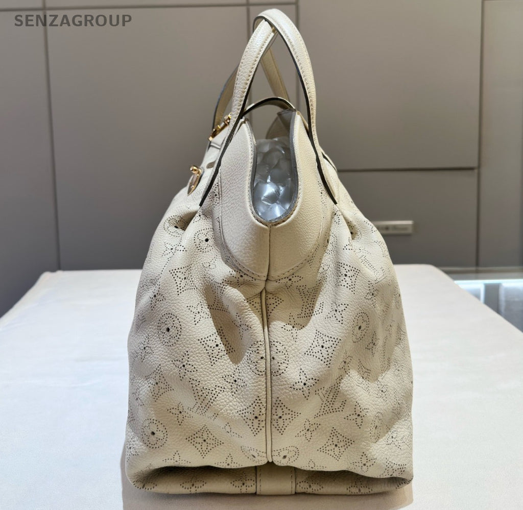 Louis Vuitton Mahina Monogram Top Handle Bag White Gold Women Classic